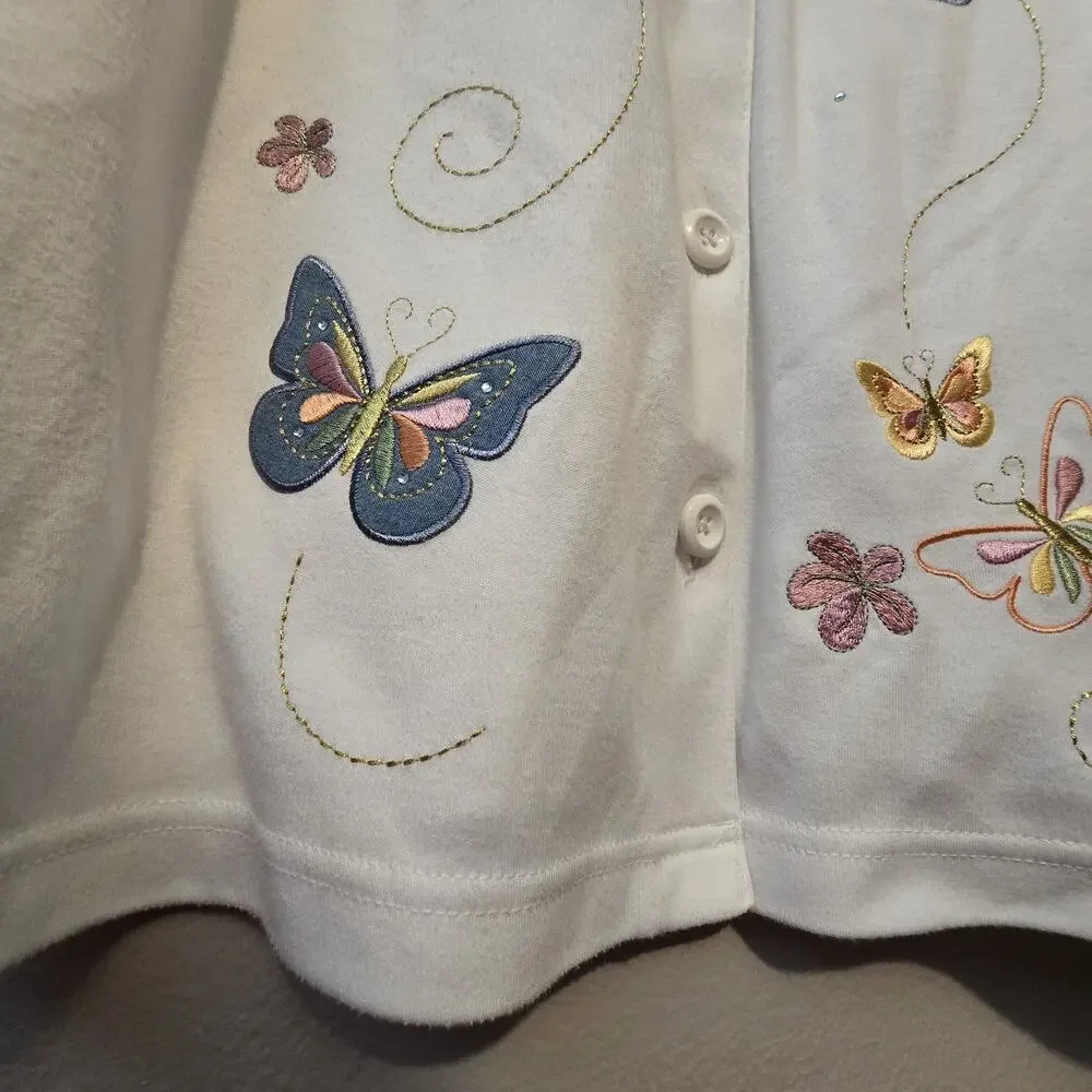 Breckenridge Embroidered Butterfly Cardigan Women MED Pastels Cottage Boho Fairy